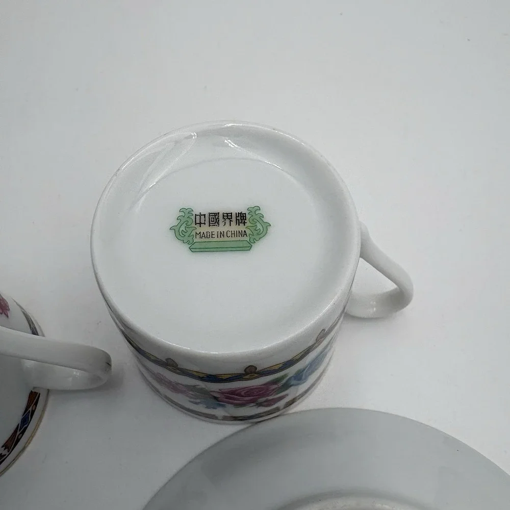 Vtg Porcelain Floral Demitasse Cup & Saucer‎ Espresso Roses 2 Sets Made In China